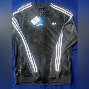 Adidas Velvet Charcoal Jacket with White Stripes